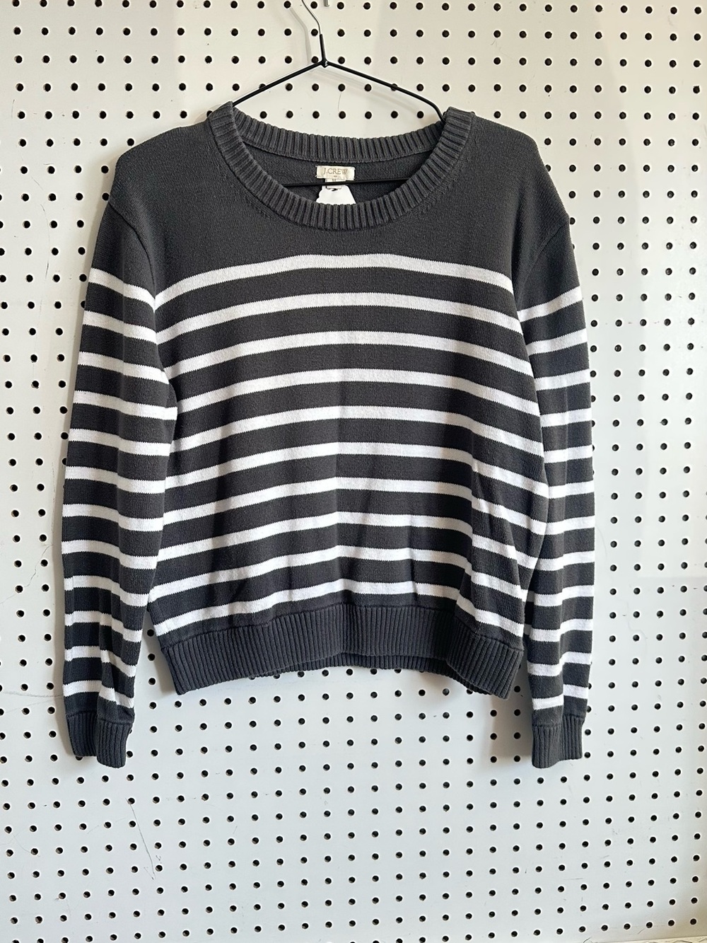 J. Crew Black and White Striped Crewneck Sweater
